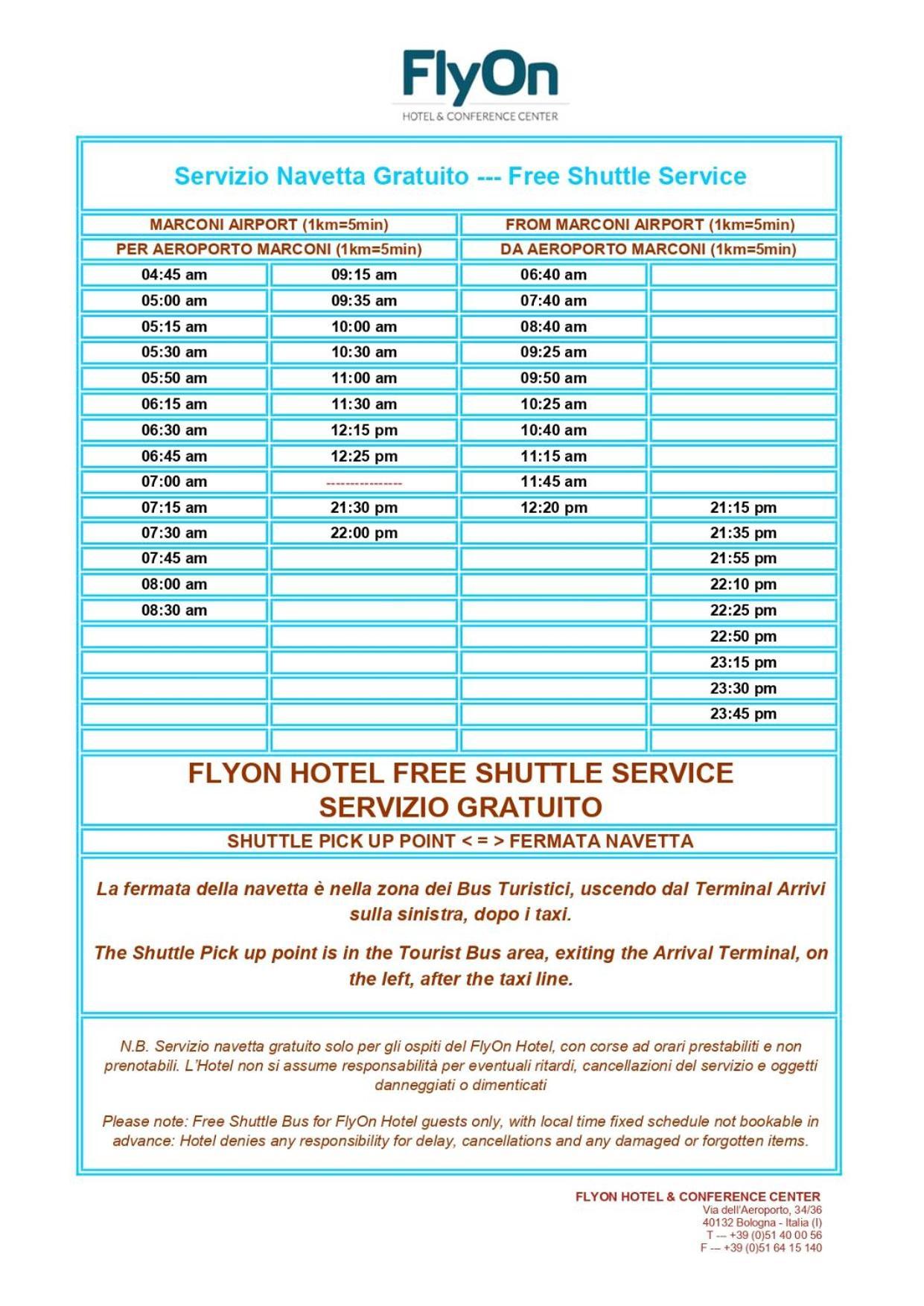 Flyon Hotel & Conference Center Bologna Exterior photo Menu of Free Shuttle service